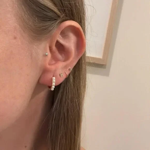 The Eliana white and gold hoops micro Pearl hoop earrings hoops - Picture 1 of 4